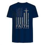 America Pride US Flag Faith Over Fear Prayer T-Shirt in Navy - back view