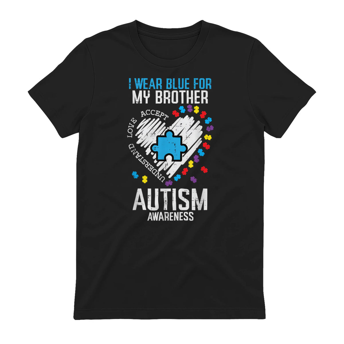 Blue for My Brother Autism Awareness Family Sister Sibling in Black - back view