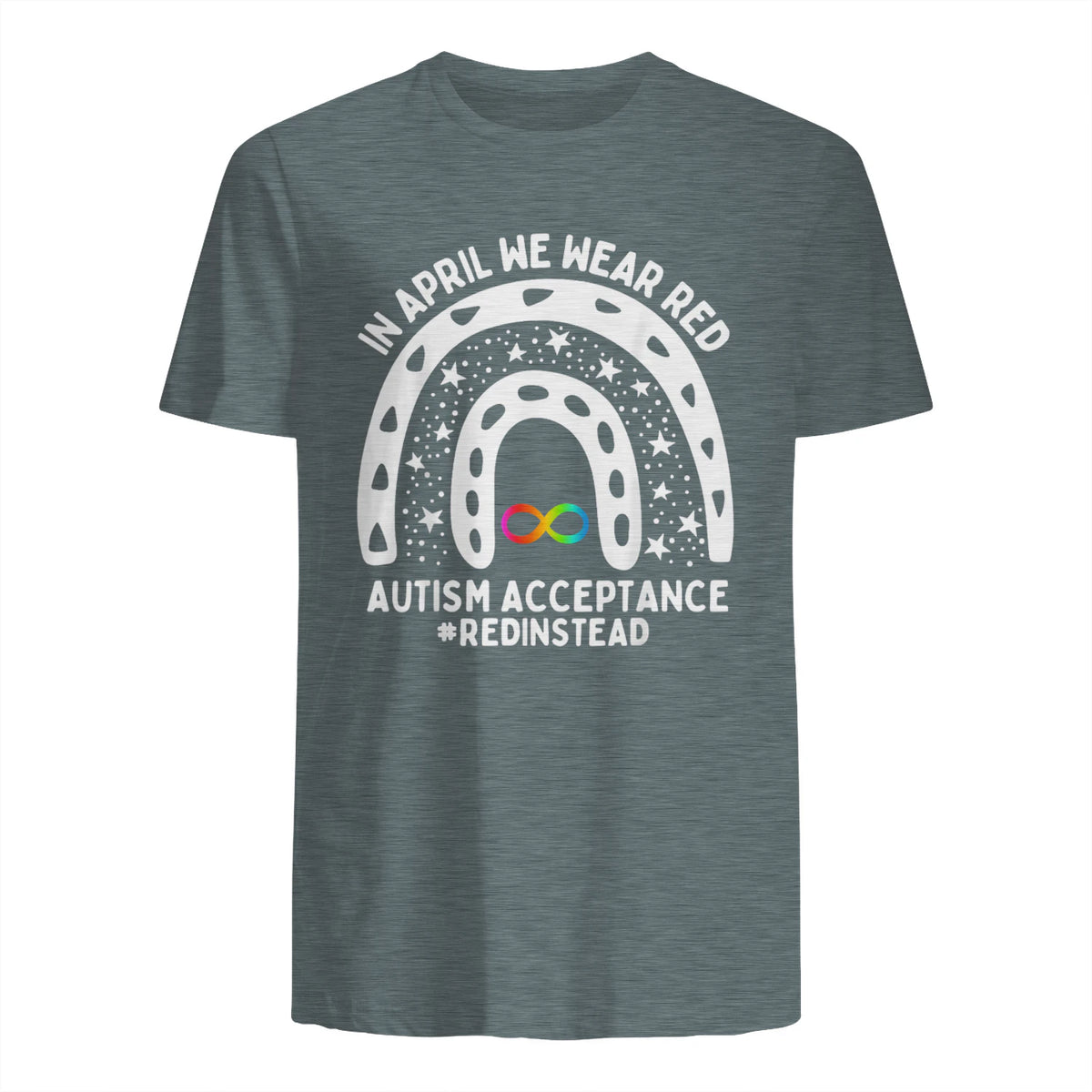 in April We Wear Red Autism Awareness Acceptance Red Instead in Dark Heather - back view