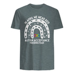 in April We Wear Red Autism Awareness Acceptance Red Instead in Dark Heather - back view