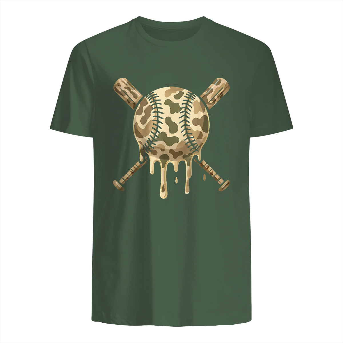 Baseball Drip Camo Baseball Bats Boys Sports Cool Game Day T-Shirt in Military Green - back view