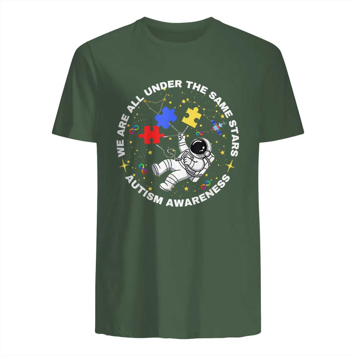 Autism We are All Under The Same Stars Space Astronaut in Military Green - back view