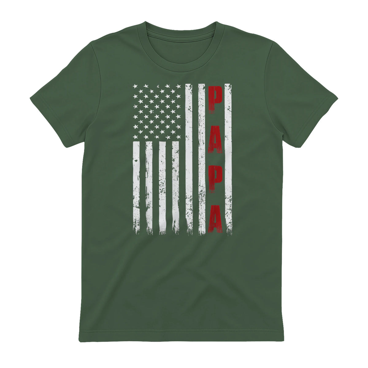 Proud Papa Flag Funny Father's Day from Grandchildren T-Shirt in Military Green - back view