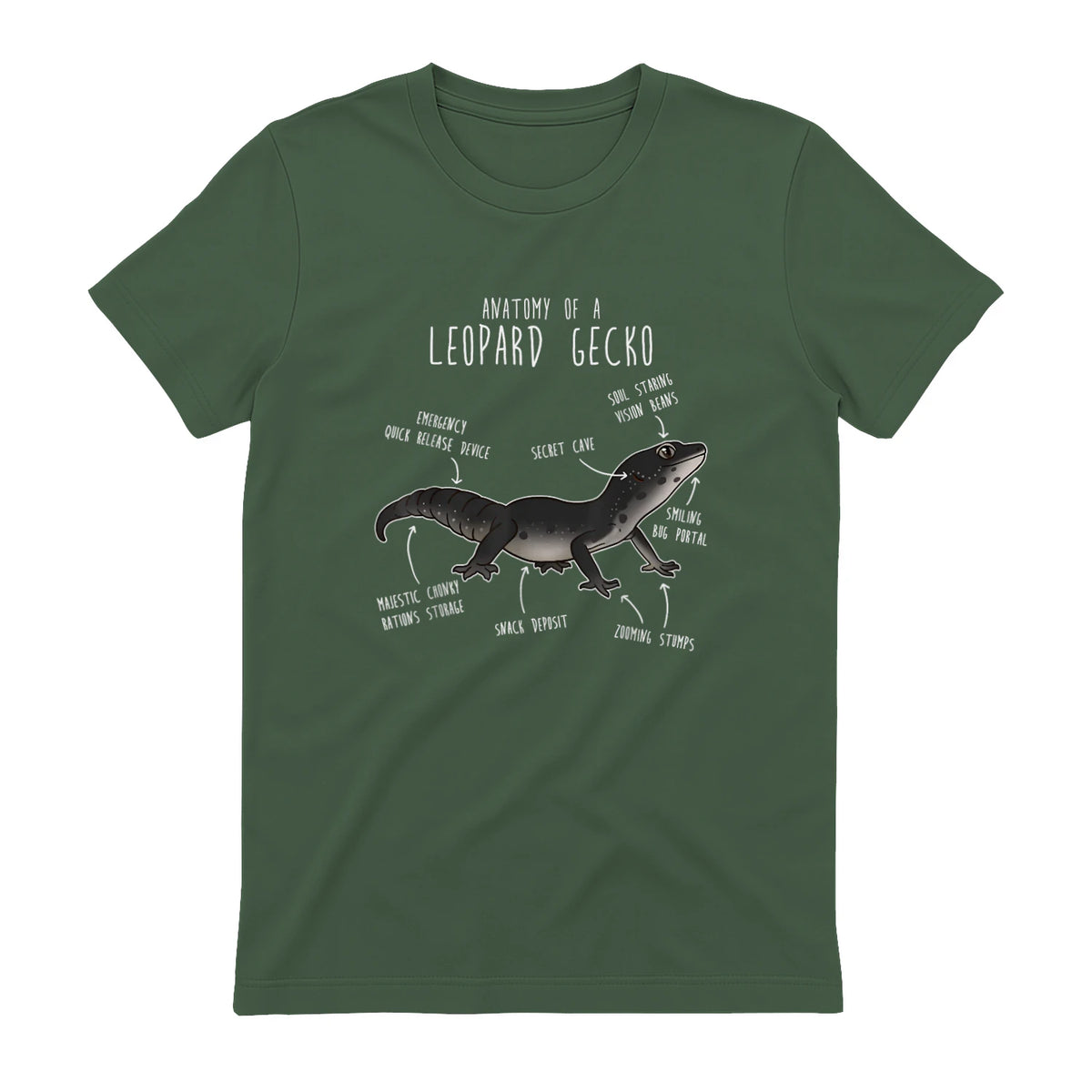 Black Night Leopard Gecko Lézard Reptile Anatomie drôle animal de compagnie in Military Green - back view
