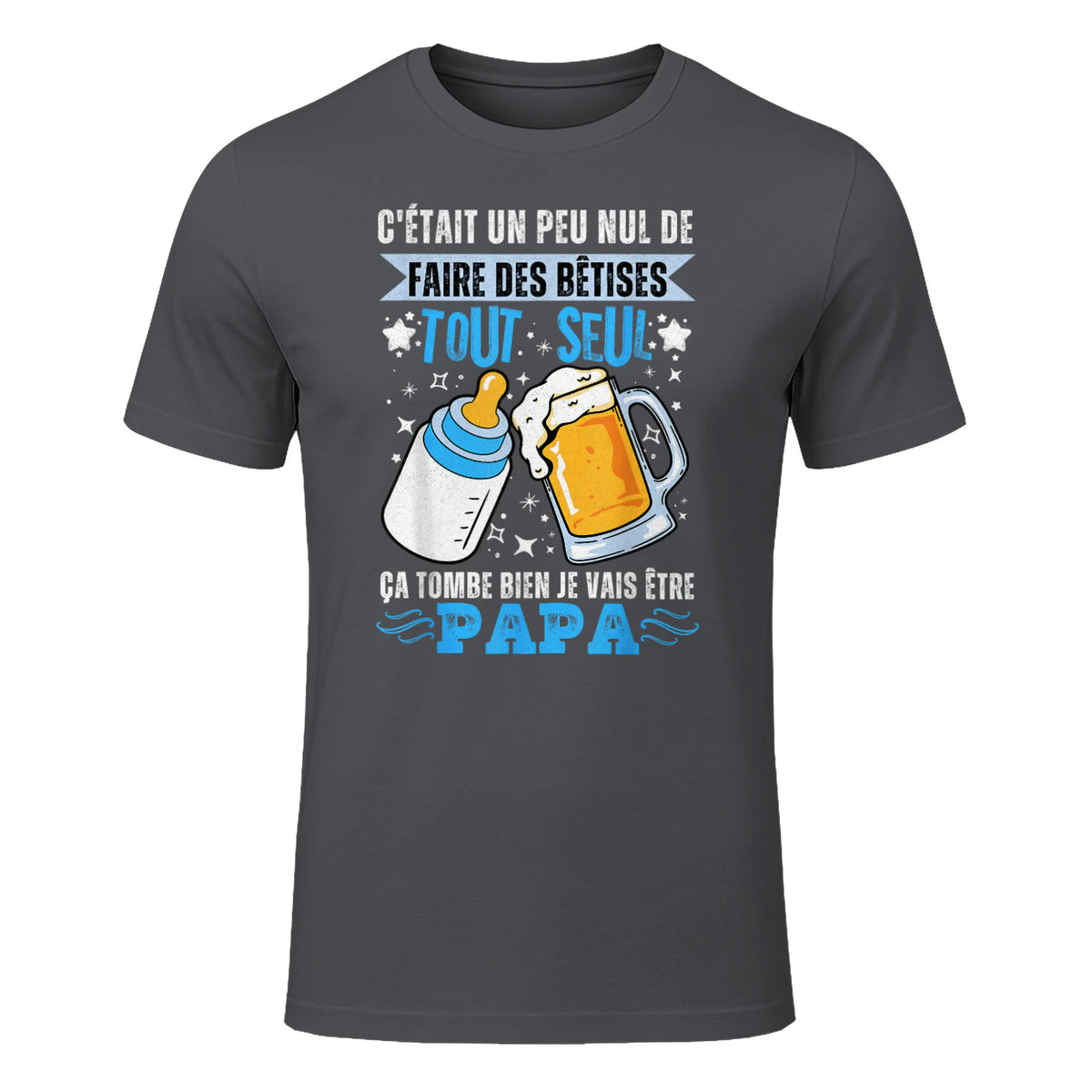 bientôt papa 2026 Annonce Futur Papa Humour Nouveau Papa tee in Charcoal - front view