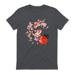 Cherry Blossom Koi Carpe Fish Japanese Sakura Art Graphique in Charcoal - back view