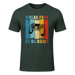 Nouveau Papa Nouvelle Naissance Annonce Gamer Humour T-Shirt in Forest Green - front view