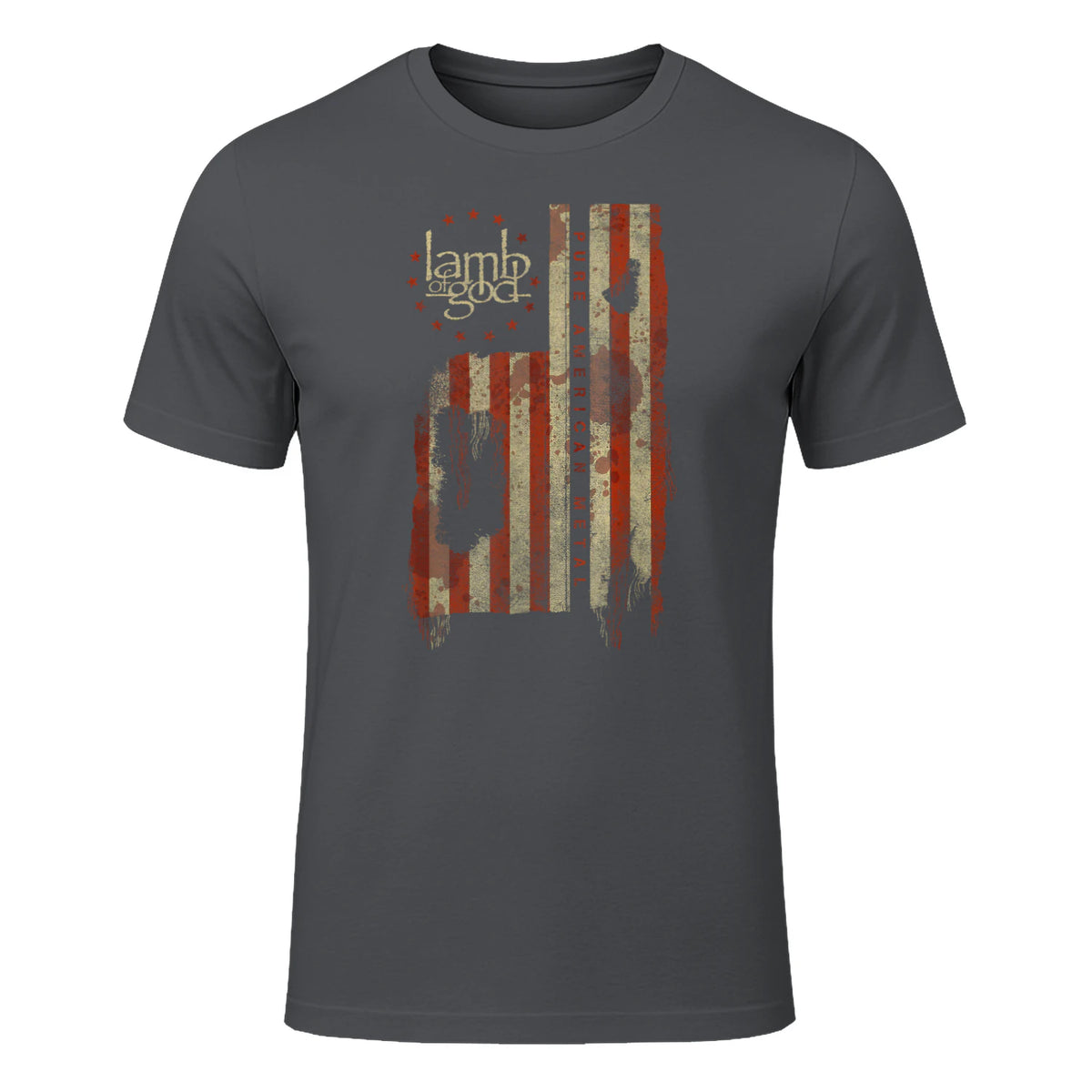 Lamb of God Pure American Metal Flag T-Shirt in Charcoal - front view