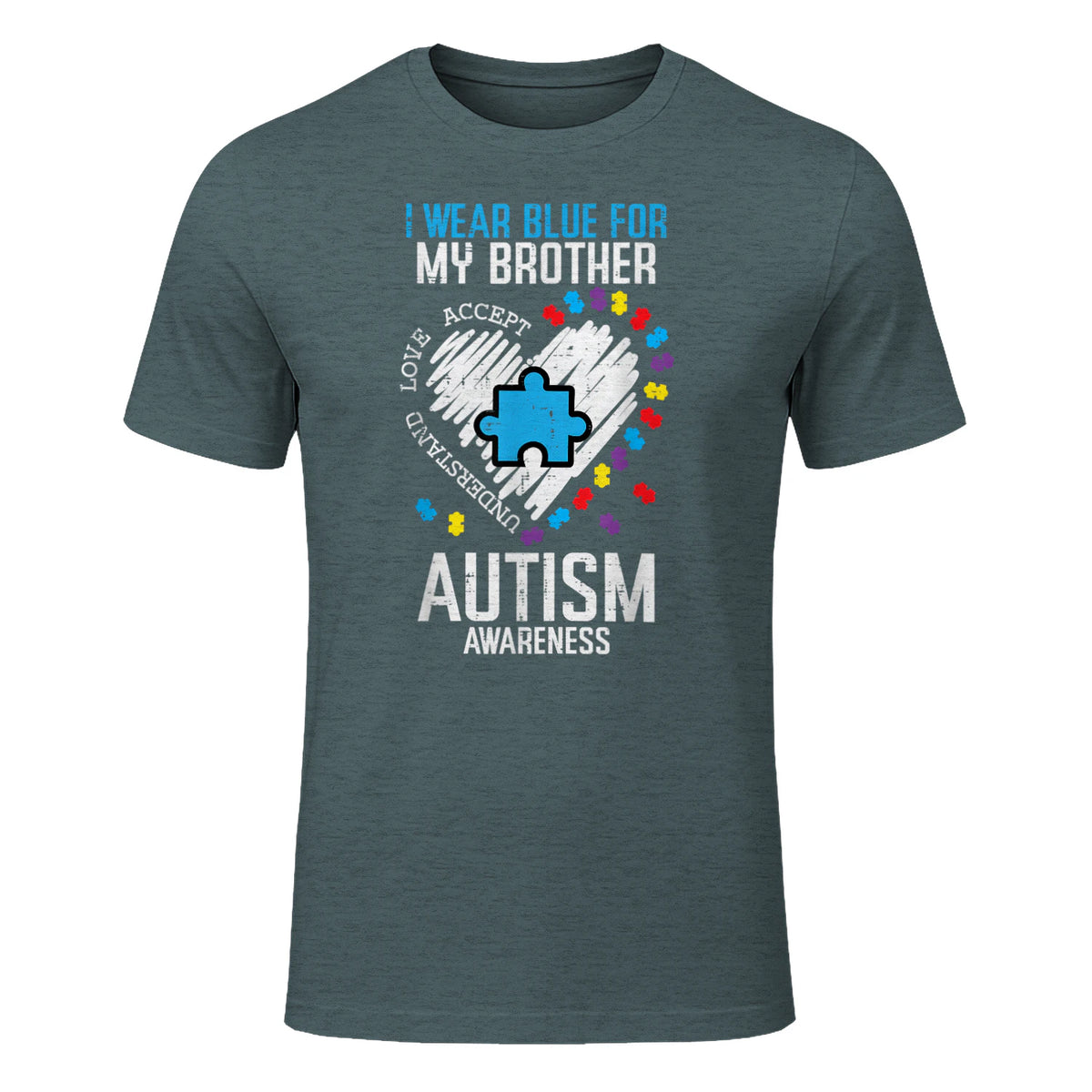 Blue for My Brother Autism Awareness Family Sister Sibling in Dark Heather - front view