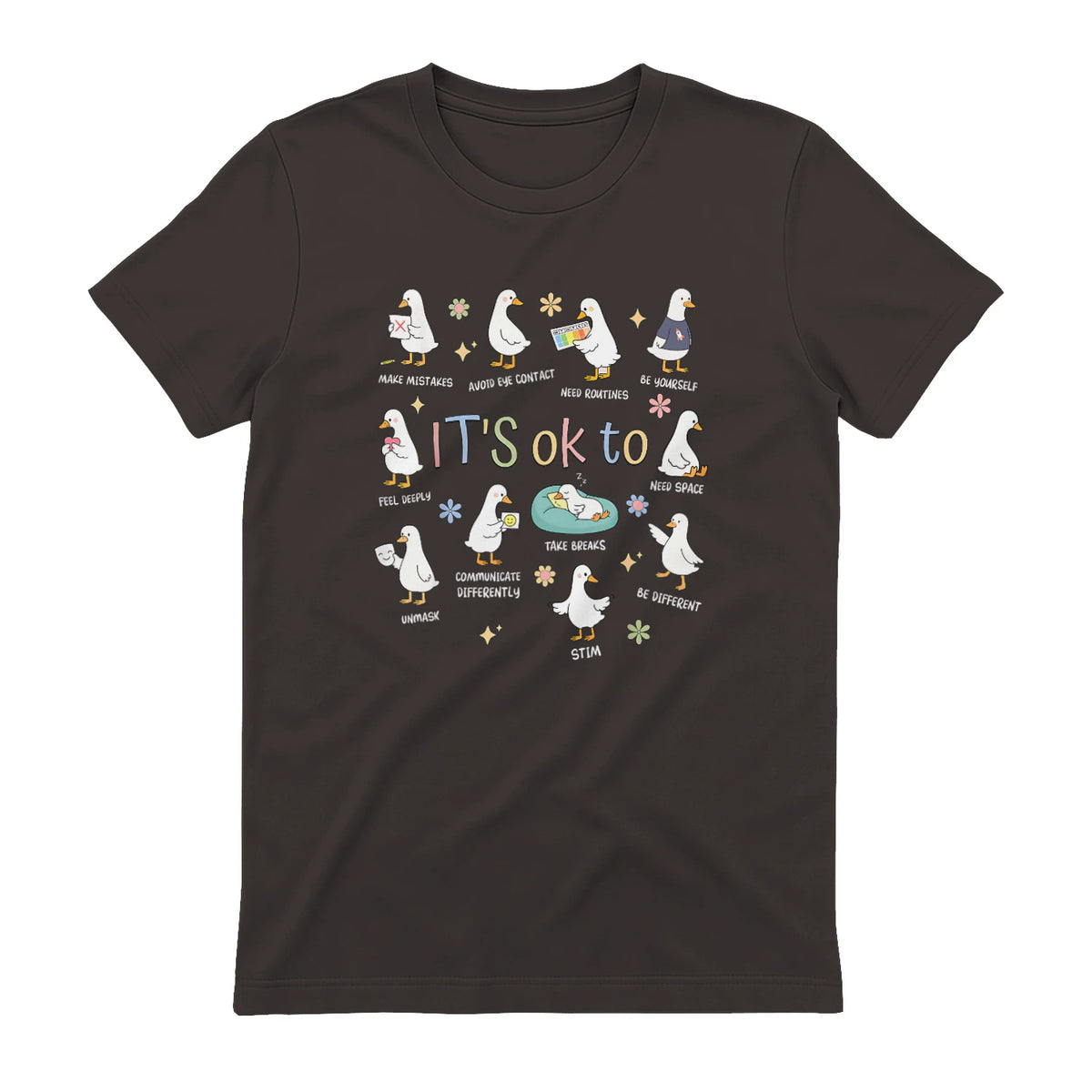 Funny It’s Ok to Be Different Autism Goose Teacher in Dark Chocolate - back view