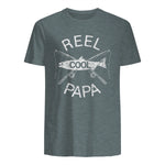 Funny Fishing Reel Cool Papa Dad Joke T-Shirt in Dark Heather - back view