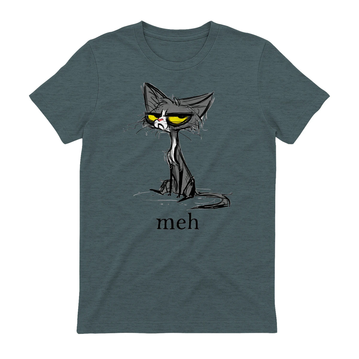Funny Meh Cat Gift for Cat Lovers in Dark Heather - back view