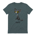 Funny Meh Cat Gift for Cat Lovers in Dark Heather - back view