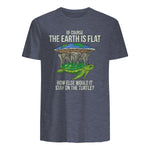 Flat Earth Society T Shirt Turtle Elephants Men Women Gift in Heather Navy - back view