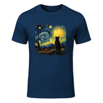 Starry Night Cat Lover T-Shirt in Navy - front view