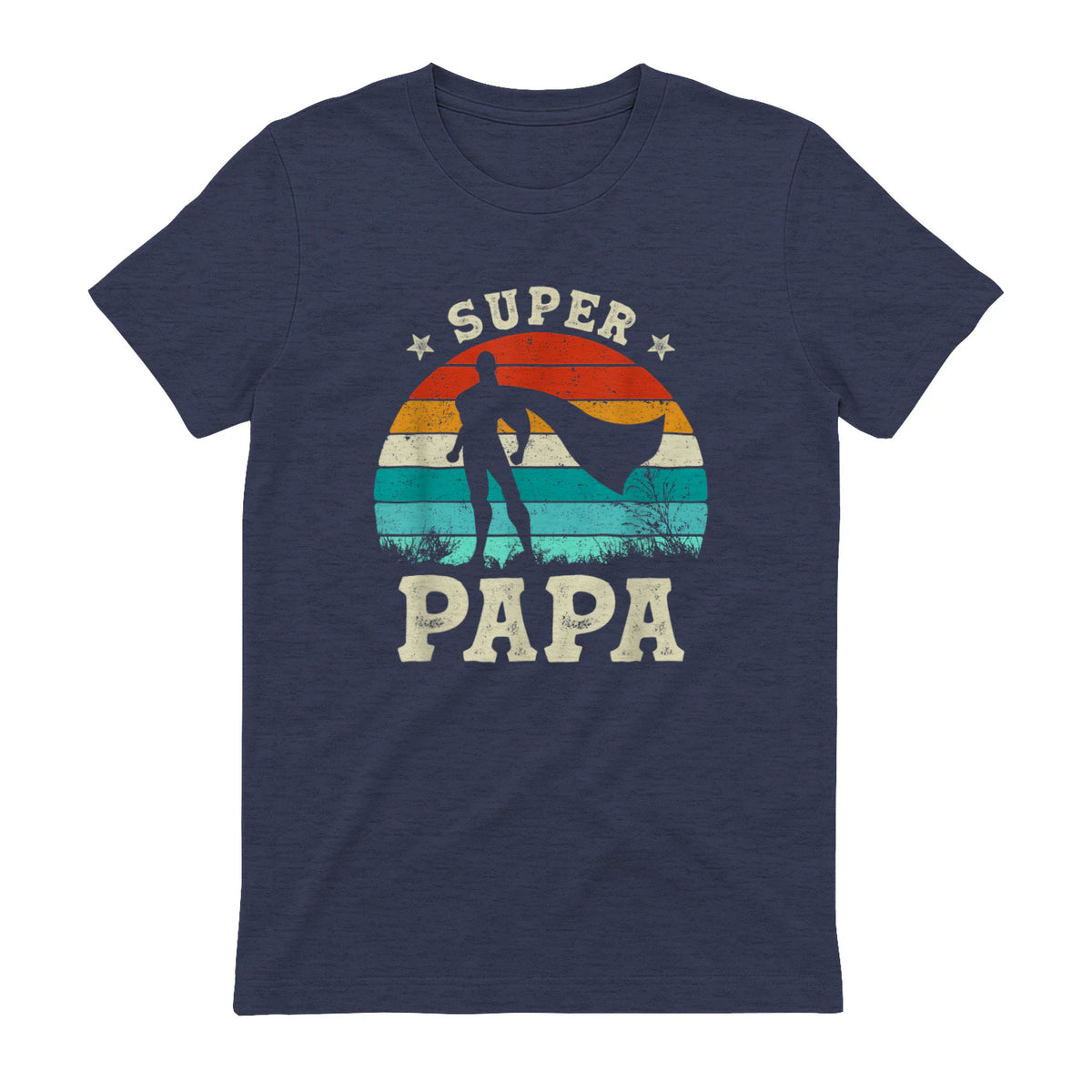 Fête des Pères Meilleur Père Humour Retro Super Papa Parfait in Heather Navy - back view