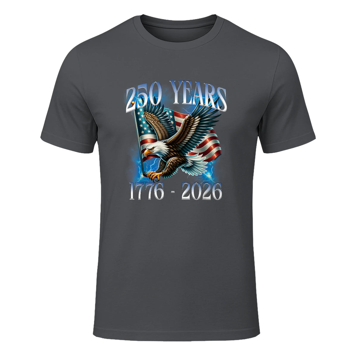 Eagle and Flag Anniversary Birthday T-Shirt in Charcoal - front view