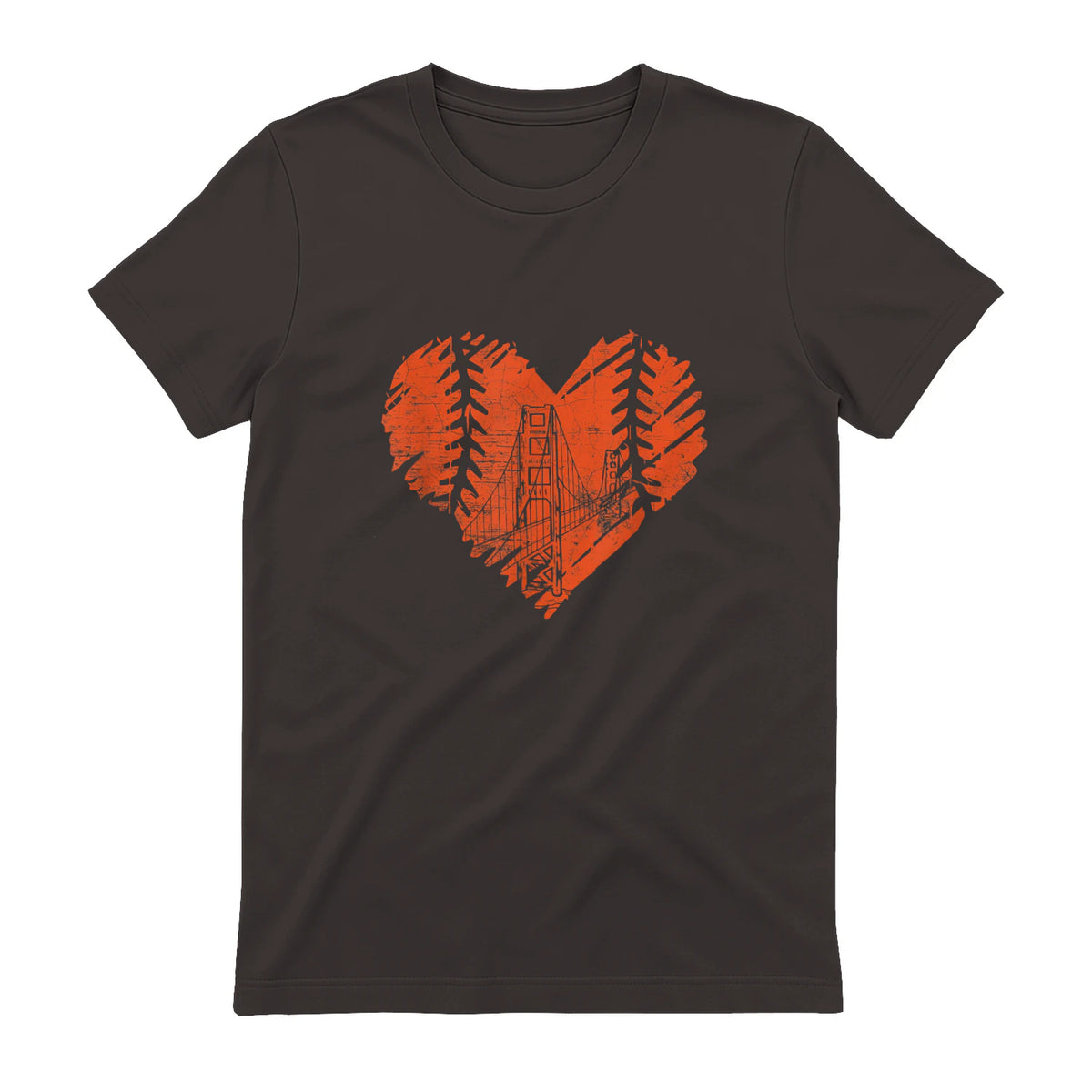 US State San Francisco Baseball Vintage Heart T-Shirt in Dark Chocolate - back view