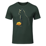 Cat Artwork - Flowers Art Cat Motif Animal Cat T-Shirt in Forest Green - front view