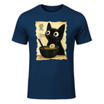 Funny Cat Ramen Graphic Tee Japanese Kawaii Anime Cat T-Shirt in Navy - front view
