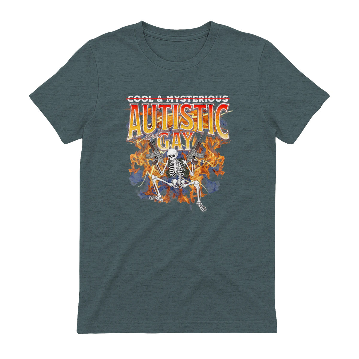 Autism Meme Funny Tism Squelette Autistique et Gay Humour in Dark Heather - back view