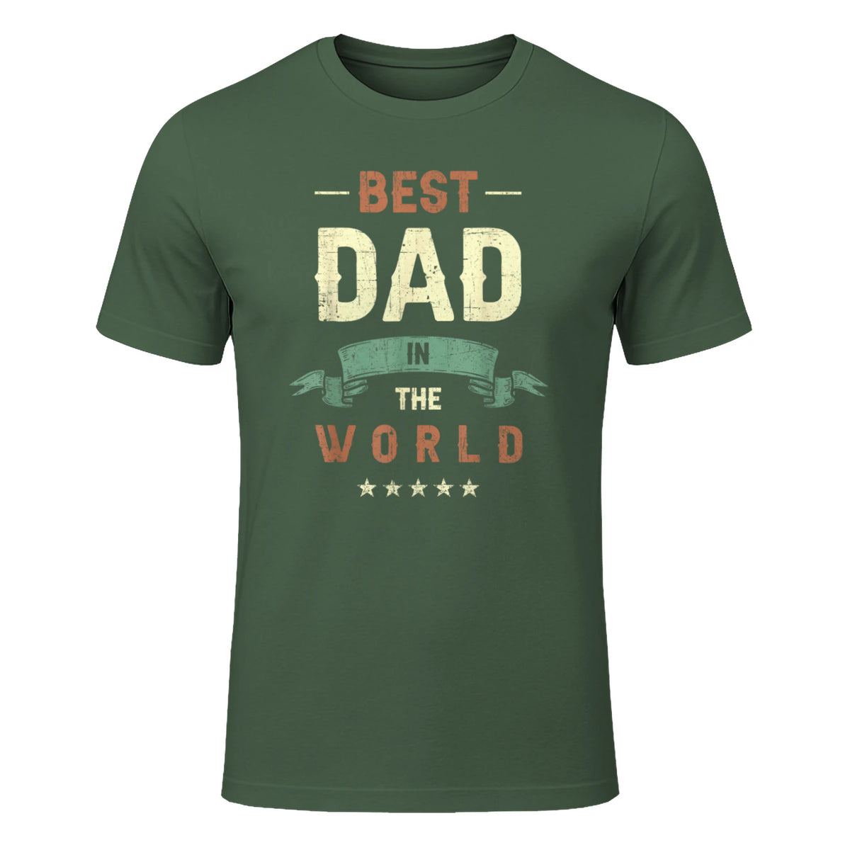 Best Dad in the World, Retro Vintage Look T-Shirt in Military Green - front view