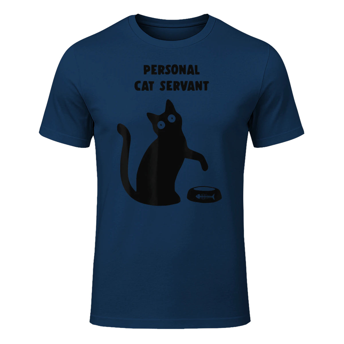 Personal Cat Servant Shirt Funny Black Cat Lover Gift in Navy - front view