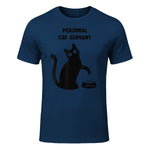 Personal Cat Servant Shirt Funny Black Cat Lover Gift in Navy - front view