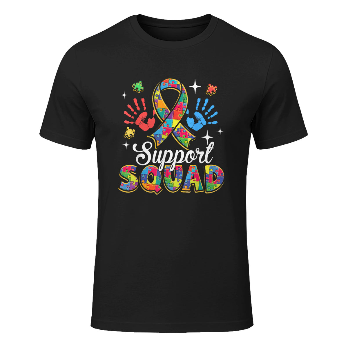 Autism Awareness Autism Support Squad Family in Black - front view