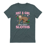 Just a Girl Who Loves Sloths Shirt Gift For Sloths Lover in Dark Heather - back view