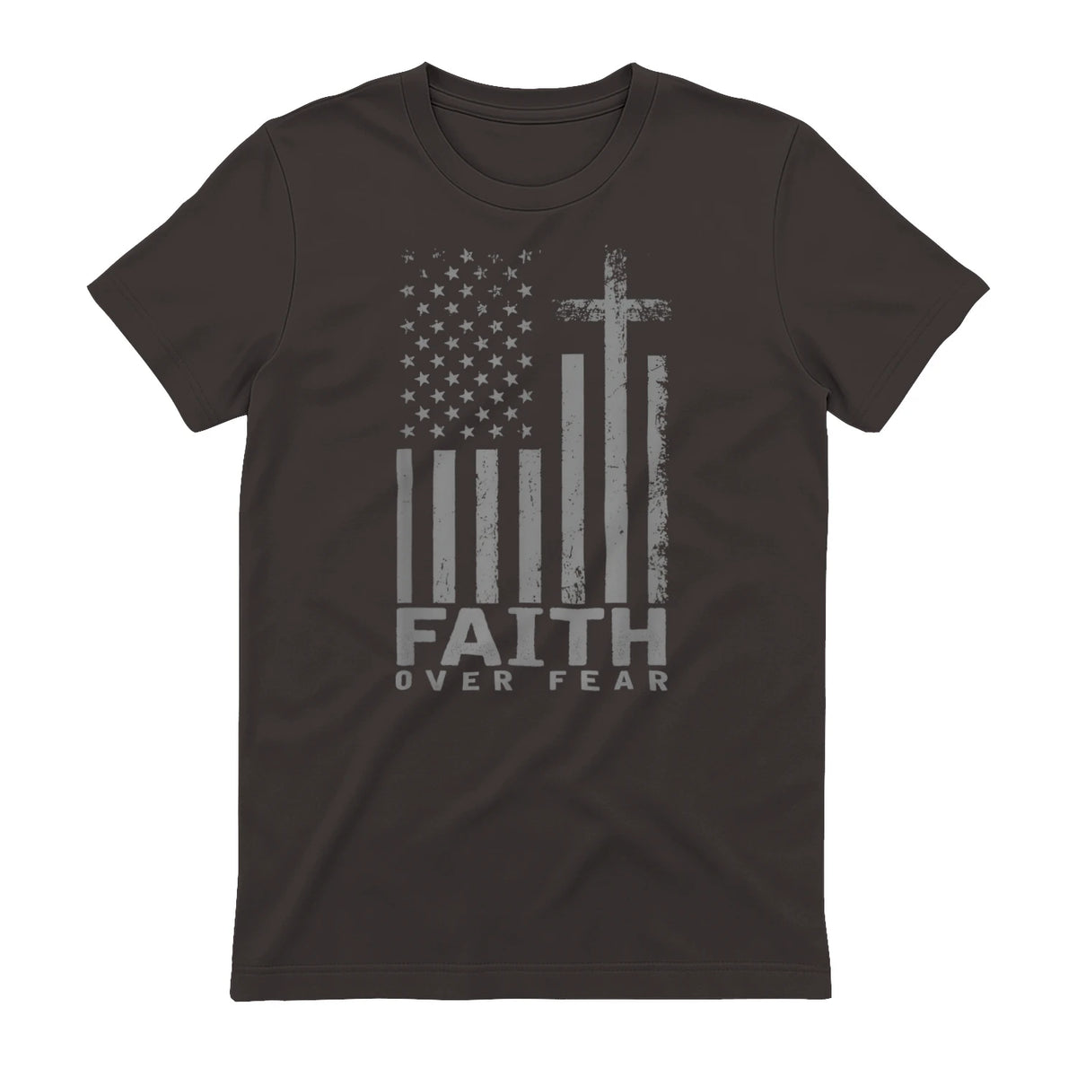 America Pride US Flag Faith Over Fear Prayer T-Shirt in Dark Chocolate - back view