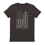 America Pride US Flag Faith Over Fear Prayer T-Shirt in Dark Chocolate - back view