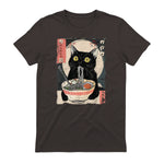Kawaii Cat Eating Ramen Noodles Funny Anime Gift Girls Teens T-Shirt in Dark Chocolate - back view