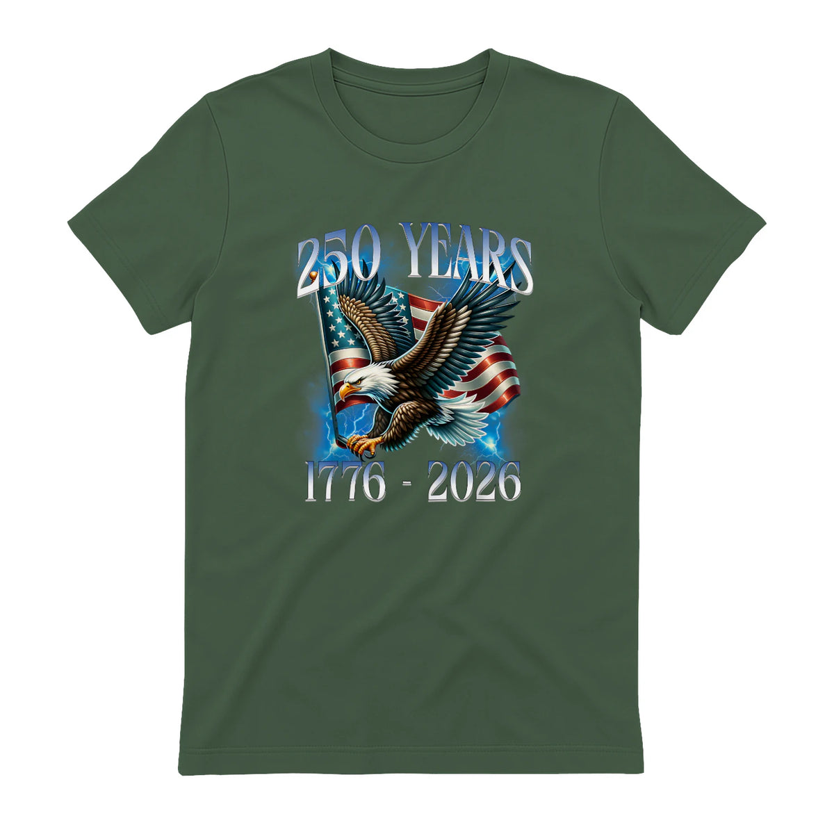 Eagle and Flag Anniversary Birthday T-Shirt in Military Green - back view