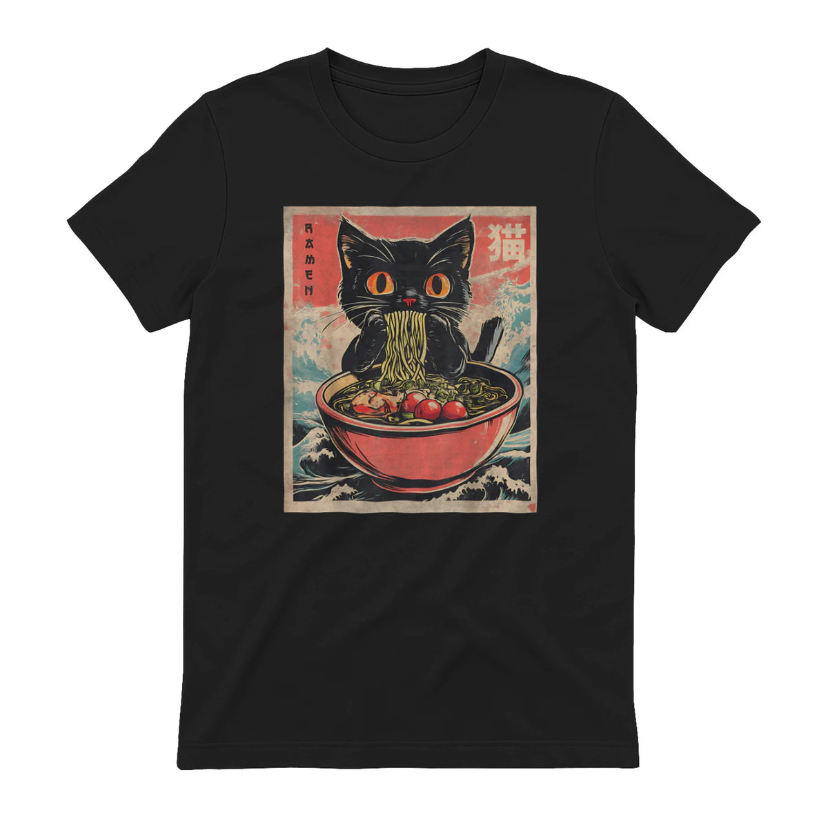 Unisex Adults Cat Ramen Japanese Funny Graphic Tees Kawaii Cat Anime Gifts T-Shirt in Black - back view