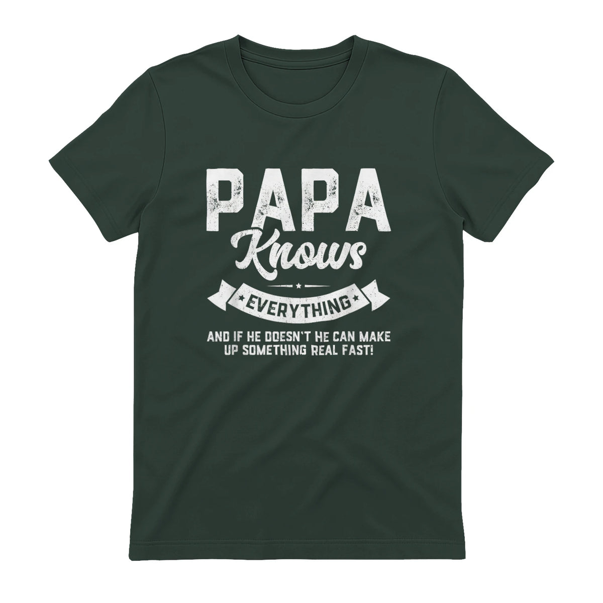 Papa Knows Everything Funny Father's Day Gift T-Shirt in Forest Green - back view