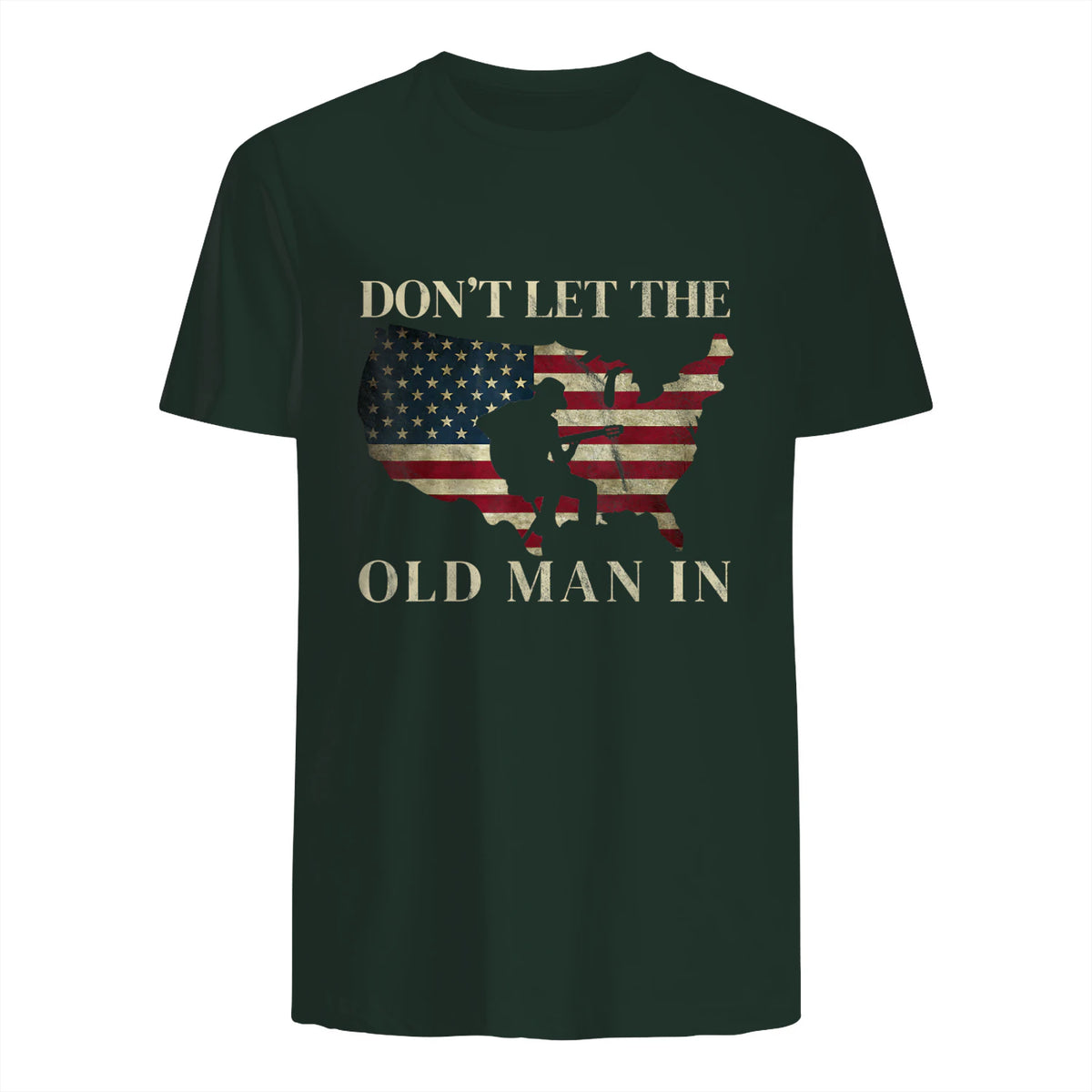 Don't Let The Old Man in Vintage American Flag T-Shirt in Forest Green - back view