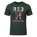 On Friday We Wear Red Military R.E.D Friday Military Remember Everyone Deployed Unisex-Adults US Flag T-Shirt Black Smal in Forest Green - front view