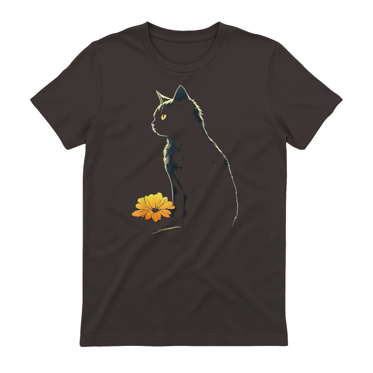 Cat Artwork - Flowers Art Cat Motif Animal Cat T-Shirt in Dark Chocolate - back view