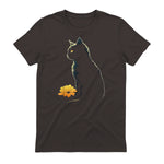 Cat Artwork - Flowers Art Cat Motif Animal Cat T-Shirt in Dark Chocolate - back view