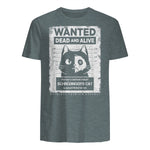 Schrödinger's Cat Wanted Dead And Alive Physics Physicist T-Shirt in Dark Heather - back view