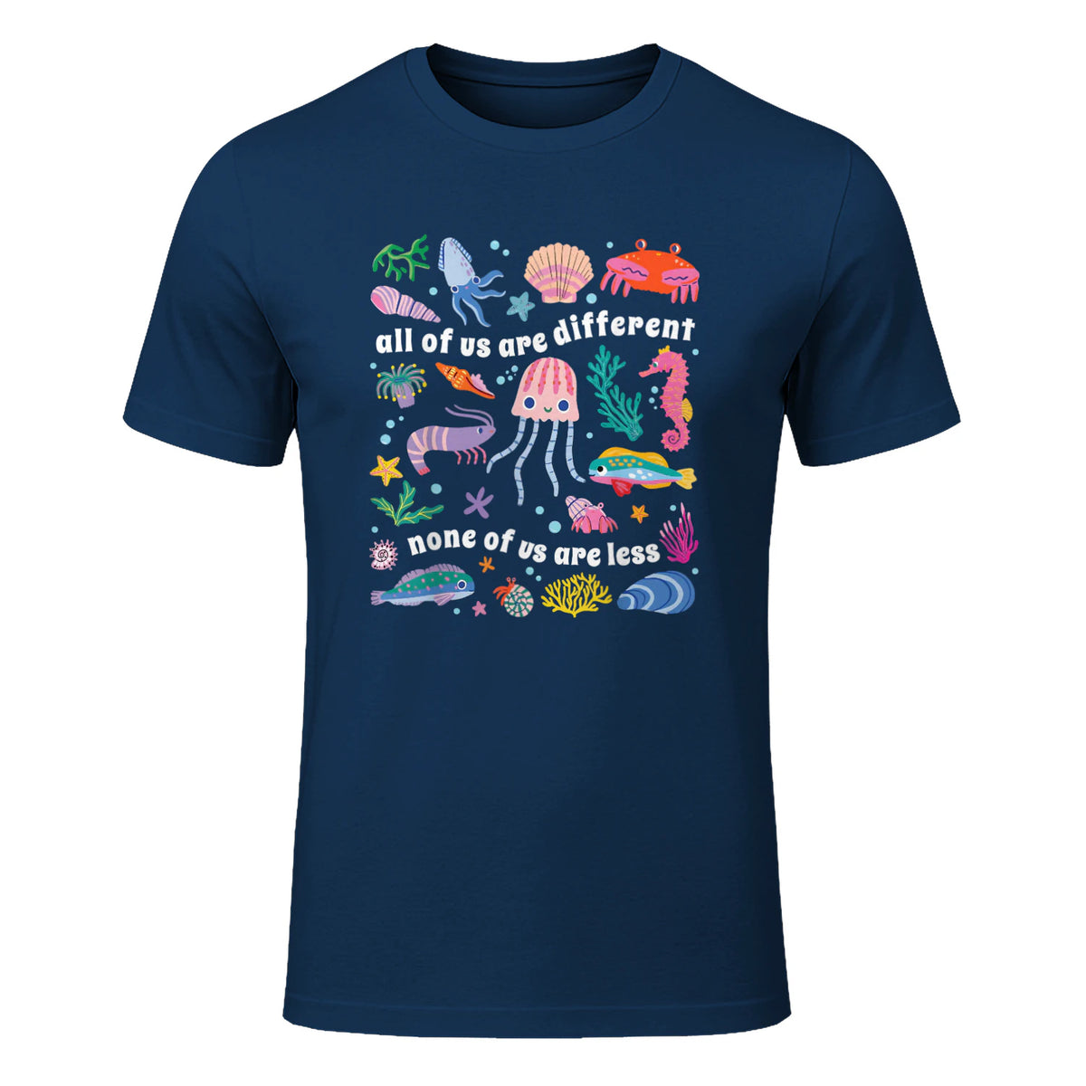 All of Us are Different None of Us are Less Autism Awareness in Navy - front view