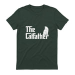 The Catfather Funny Cat Parody Fathers Day Gift Cat Father T-Shirt in Forest Green - back view