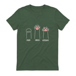 Introvert Cat Animal Rescue Pet Lover Apparel Rock Paper Scissors Hand Game Cute Paw Funny Cat T-Shirt in Military Green - back view