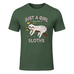 Funny Just a Girl Who Loves Sloths T-Shirt Sloths Lover Gift in Military Green - front view