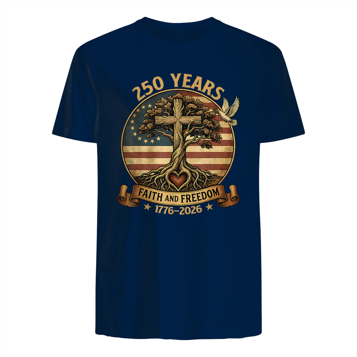 Faith and Freedom Christian USA Anniversary T-Shirt in Navy - back view