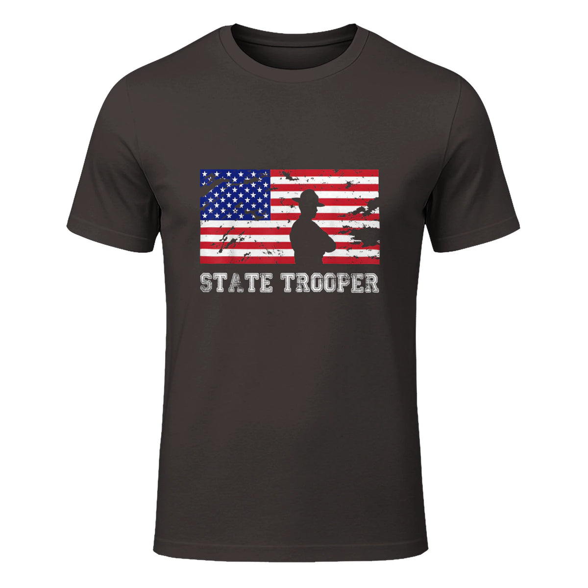 State Trooper USA Flag T-Shirt Gift T-Shirt in Dark Chocolate - front view