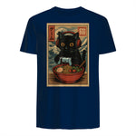 Cute Kawaii Gamer Cat Funny Ramen Retro Japanese Cat Gaming T-Shirt in Navy - back view