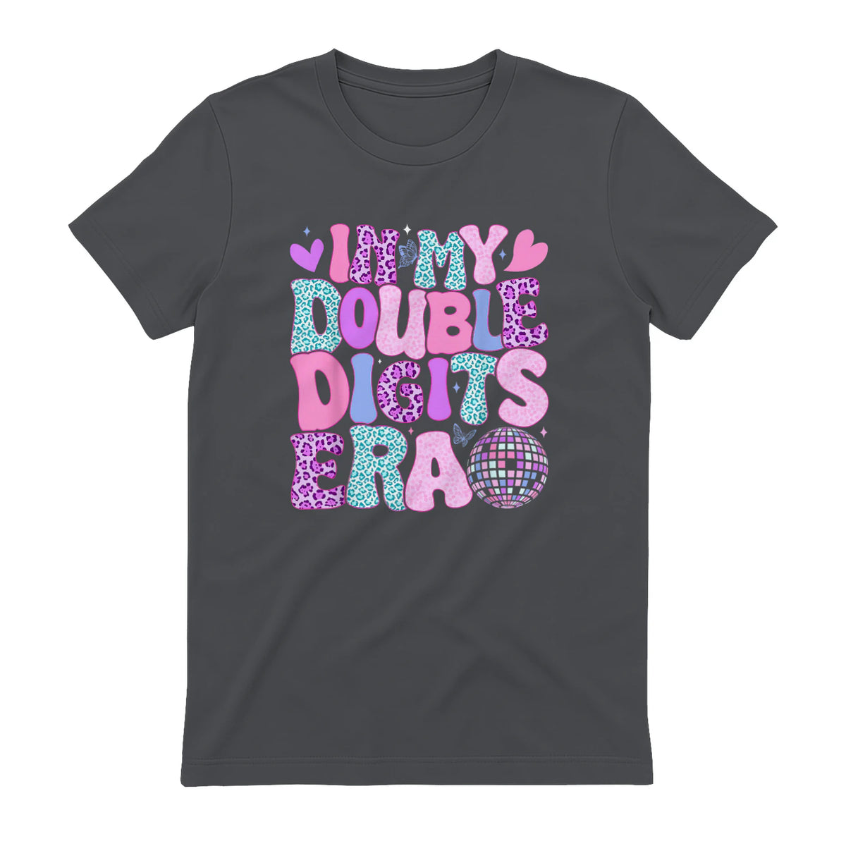 In My Double Digits Era Tenth Birthday Girl T-Shirt in Charcoal - back view