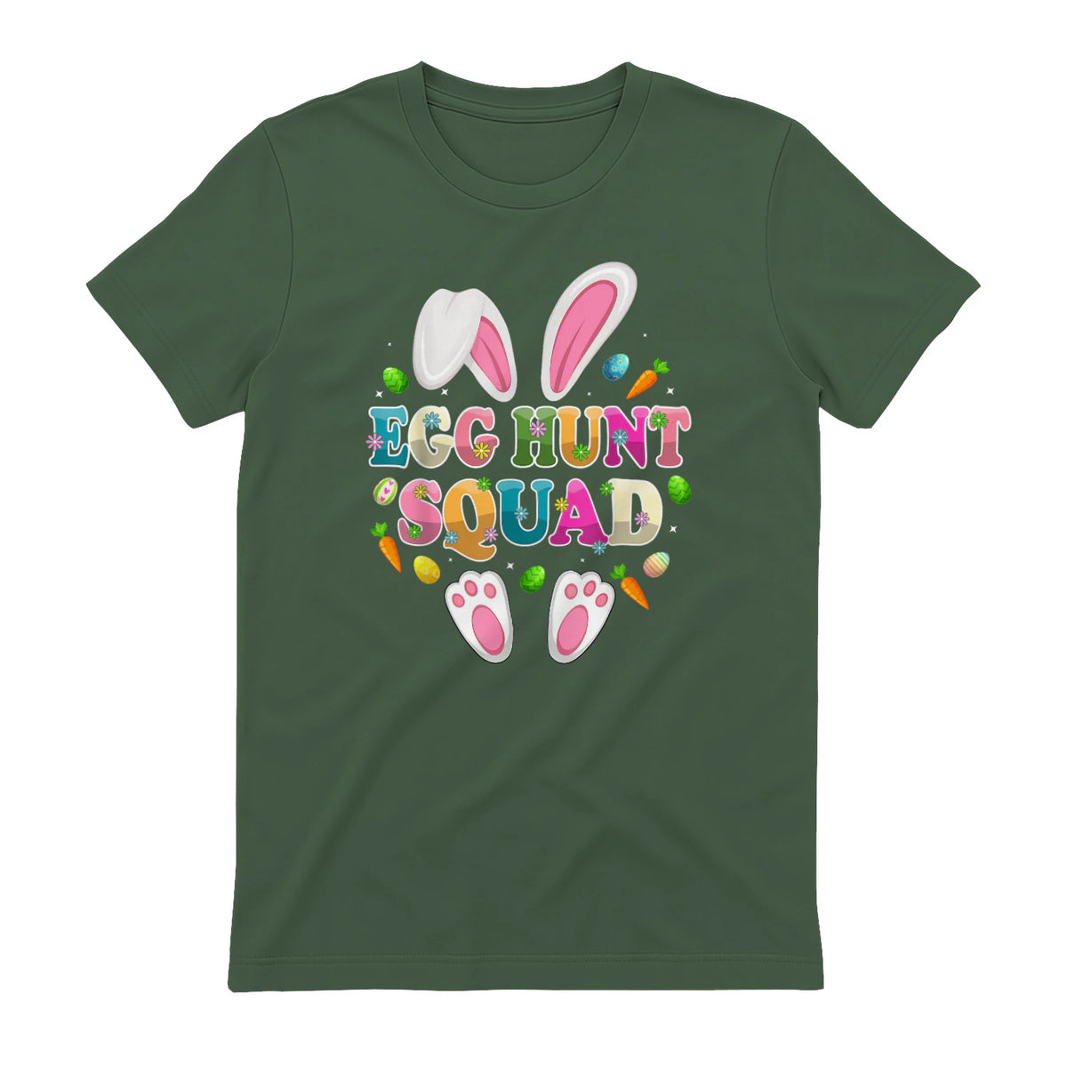 Egg Hunt Squad Bunny Happy Easter Day in Military Green - back view